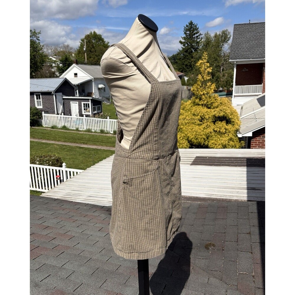 Vintage 90s Y2K Express Exp Jeans Taupe Check Mini Pinafore Bib Jumper Dress M